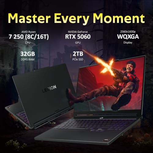 Image of Lenovo Legion 5 15.3 inch WQXGA 165Hz Gaming Laptop, AMD Ryzen 7 250, NVIDIA GeForce RTX 5060 8GB GDDR7, 32GB DDR5, 3TB Storage(2TB SSD+1TB Docking Station), Backlit Keyboard, Wi-Fi 7, Win 11 Pro, Black