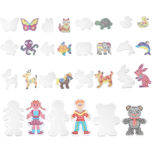 15 Pezzi Base per Perline a Fusione, Pegboard Trasparenti per Perlines a Fusione con 15 Carte Colorate 5 MM Perline da Stirare Kit Basi per Perlina da Stirare per Bambini Fai da Te