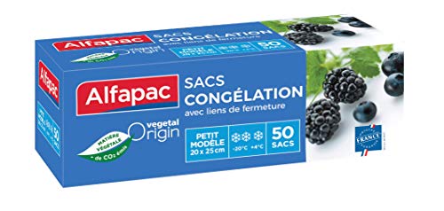 ALFAPAC - 50 sacs congélation à lien - Petit modèle - Vegetal Origin - Fabriqué en France, 20 x 25 cm