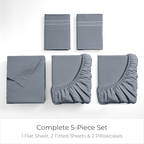 Image of Mellanni Split King Sheets Set - 5 PC Iconic Collection Bedding | Hotel Luxury, Extra Soft, Cooling Bed Sheets - Wrinkle, Fade, Stain Resistant (Split King, Mineral Gray)