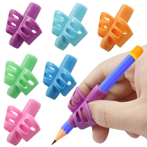 Kyuionty 6 Pcs Pencil Grips Kids Handwriting, Multicolor Grip Posture Correction Writing Aid Tool Grippers, Perfect Pencil Holders for Home Schooling/Preschoolers