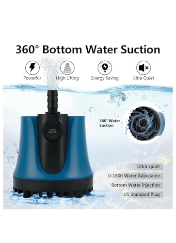 Image of Asian Pumps 120W Submersible Pump with Flow Control, Aquarium Fountain Pump, Ultra Quiet Water Pump for Pool, Fish Tank, Pond, Hydroponics, Ultra-low Water Level with High Lift 12Ft (3000L /hr) 220V
