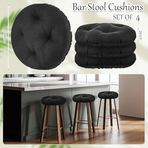 Marsui 4 Pieces Soft Stool Covers Round Bar Stool Cushions with Elastic Band Padded Seat Covers Nonslip Round Seat Cushions for Chairs Seat Slipcovers(12 Inch,Black) - Image 3