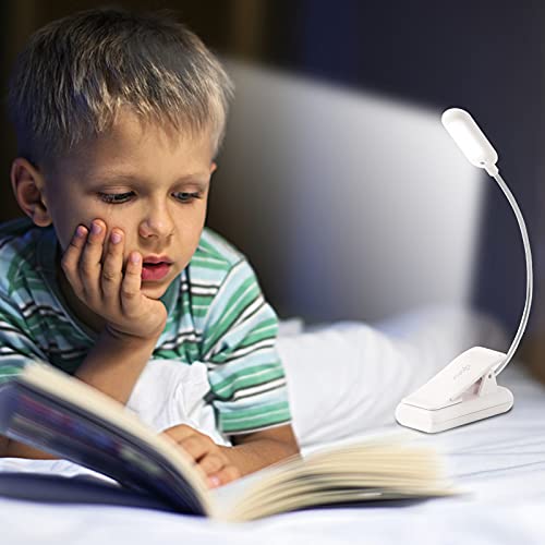 Image of VAVOFO Clip On Book Light for Bed Kids, 7 LED Reading Light with 9-Level Warm Cool White Daylight, Eye Care Lamp with Power Indicator for Bookworms (White)
