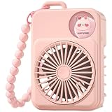 Ventola USB di piccole dimensioni con facciata espressiva in stile cartone animato e ciondolo con perline vorticose fornisce brezza regolabile senza suono dirompente (rosso)