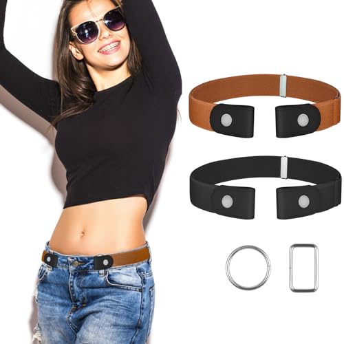 Image of 【4 Pcs】No Buckle Stretch Belt for Women and Men Elastic Waist Belt Invisible Belts for Jeans Pants