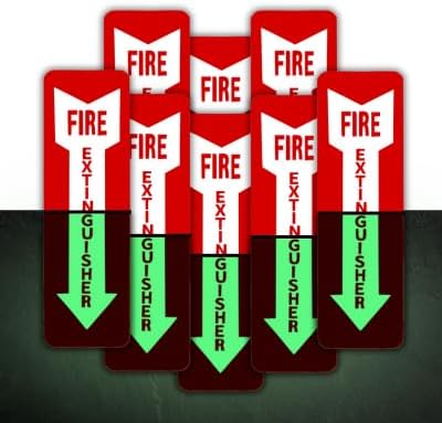 Fire Extinguisher Sign, 8 Pack Of Fire Extinguisher Sticker, Glow In The Dark 18 Mil Thick Durable - Weatherproof Self Adhesive Photoluminescent And UV Protected Safety Signs