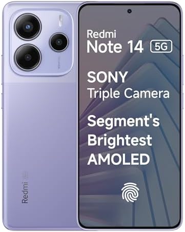 Redmi Note 14 5G (Phantom Purple, 8GB RAM 128GB Storage) | Global Debut MTK Dimensity 7025 Ultra | 2100 nits Segment Brightest 120Hz AMOLED | 50MP Sony LYT 600 OIS+EIS Triple Camera