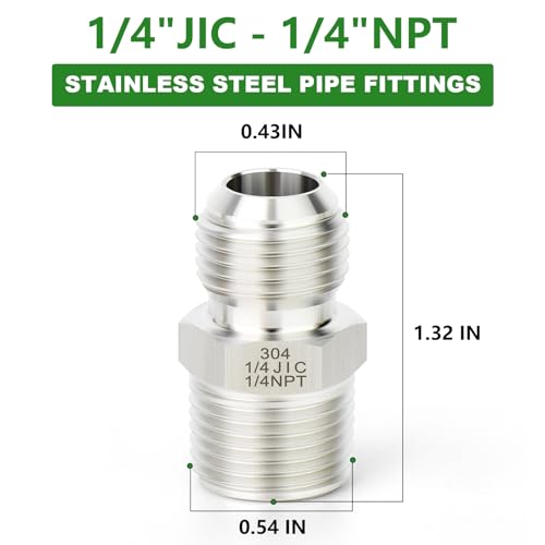 Image of TAISHER 5PCS Forging of 304 Stainless Steel JIC Flare Tube Fittings, 1 /4 inch JIC Male x 1 /4 inch NPT Male, Half Union