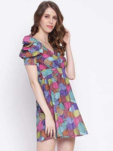 Image of IQRAAR Womens Rayon Printed Fit & Flared One Piece Dress