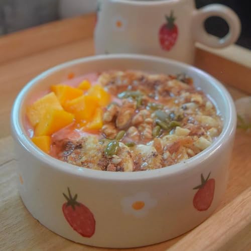 Image of Studio Strawberry Breakfast Bowl - 300 ML Ceramic Bowl for Soup, Salad, Smoothies | Dishwasher & Microwave Safe | Cute Aesthetic Pinterest Bowl (Set of 1)