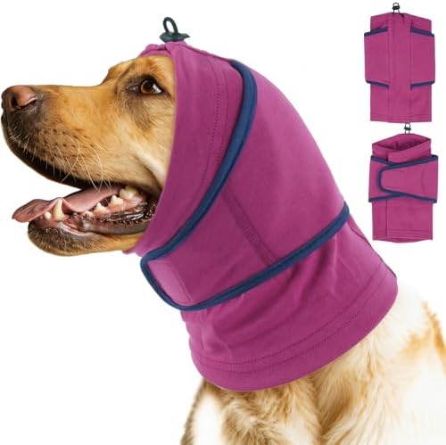 IDOMIK Dog Ear Muffs Noise Protection, Dog Calming Hoodie for Anxiety Relief, Soft Double-Layer No Shake Head Wraps, Quiet Ear Covers for Thunderstorm, Firework, Bath, Grooming & Blow Drying,Purple,XL