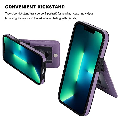 Image of KIHUWEY Compatible with iPhone 13 Pro Case Wallet with Credit Card Holder, Premium Leather Magnetic Clasp Kickstand Heavy Duty Protective Cover for iPhone 13 Pro 6.1 inch(Purple)