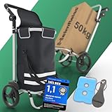 Heimfleiss® Chariot de Courses Pliable 56L | Caddie de Courses Pliant avec 50kg de Charge Utile | Sac de Courses Léger à roulettes | Chariot de Shopping XL avec Compartiment Isotherme | Noir