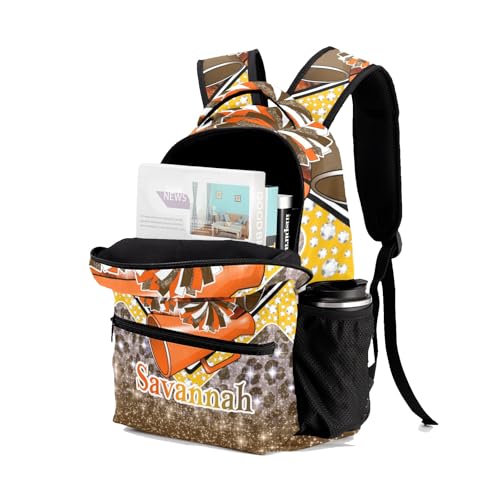 Cheerleader Bags Cheer Backpack School Backpack Customized Casual Bookbags for Gift(Orange Brown Gold)2