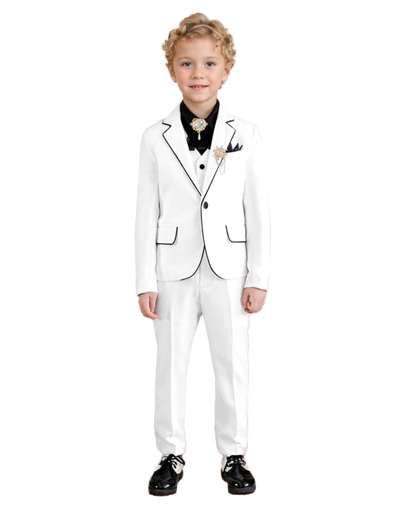 Costume de mariage pour garçon - Tenue de communion - Costume de baptême 3 pièces - Smoking pour enfants - Blanc