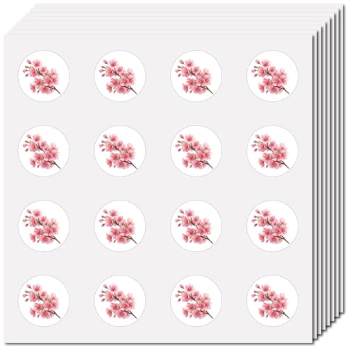 CREATCABIN 128Pcs Cherry Blossom Sticker Mini Pink Flower Stickers 1 Inch Round Small Plastic Self-Adhesive Waterproof Floral Bouquet Scrapbook Decals for Planner Envelope Journals Helmet Laptop Decor