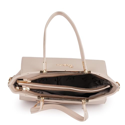 Image of Lady Quinton structured handbag with gold-tone hardware, dual handles, and detachable strap
