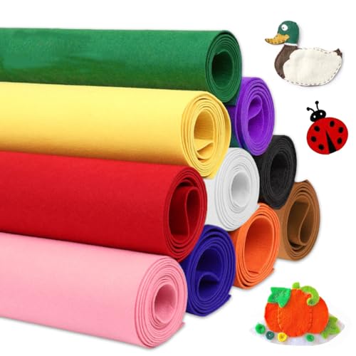 10 Rolls Large Stiff Felt Sheets, 8 x 35 Inches, Assorted Classic Colors Non-Woven Craft Fabric Sheets for DIY Craftwork Sewing Patchwork Material