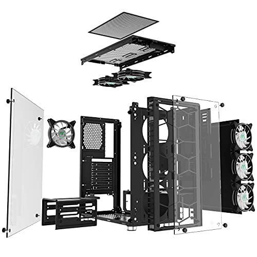 Gabinete de PC Mid Tower para Gaming MUSETEX MS6 con 6 ventiladores LED ARGB 120mm y panel de vidrio templado miniatura 6