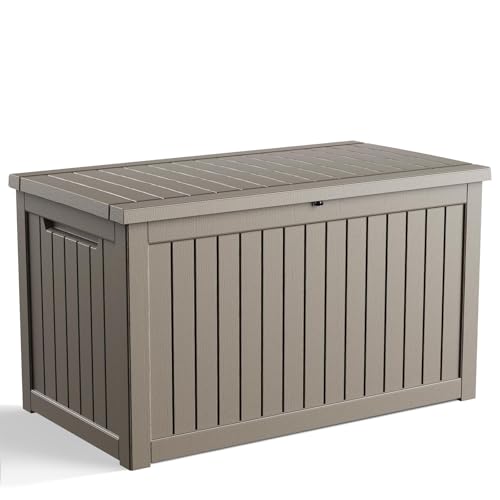 Image of 280 Gallon Waterproof Outdoor Storage Box, UV Resistant Resin Deck Box with Hydraulic Rod for Stable Support, Ideal for Patio, Garden and Pool, Grey