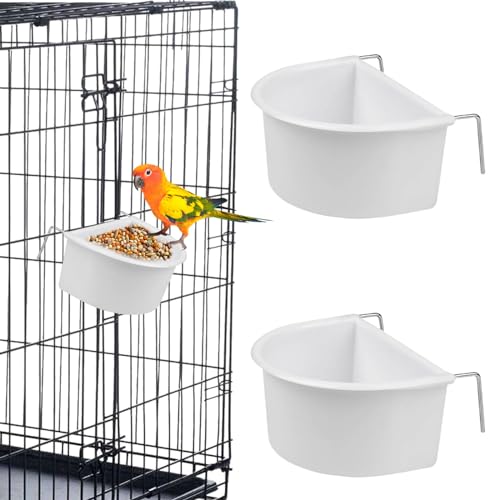Bird Feeder 2 Pcs Plastic Bird Food Feeder Bird Water Cage Accessories Hanging Bird Food Bowl Cups for Parrots Small Birds Pigeons Parakeet