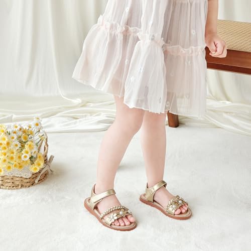 Image of Kolan Toddler Girl Sandals Open Toe Flat Princess Dress Shoes Little Kids