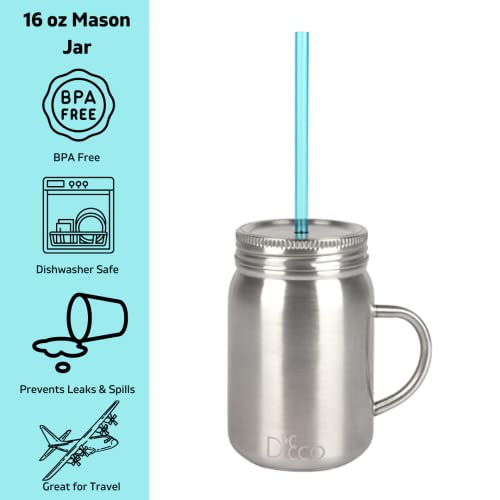 Stainless Steel Double Wall Insulated 16Oz Mason Jar Tumblers (Set Of 2) W/Reusable Straws & Lids- Keeps Drinks Hot Or Cold For Hours- Essential Travel Mug For Work, School, Dorm & Holiday Gift Ideas #TOP3