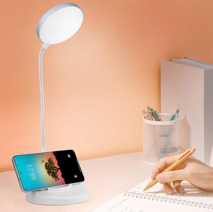 Gesto Plastic LED Study Lamp Rechargeable,Table Lamp for Study Room,Desk Lamp Light with 3 Brightness Levels,Portable USB Table Light,Study Table Lamp for Students,Reading & Work at Home,White