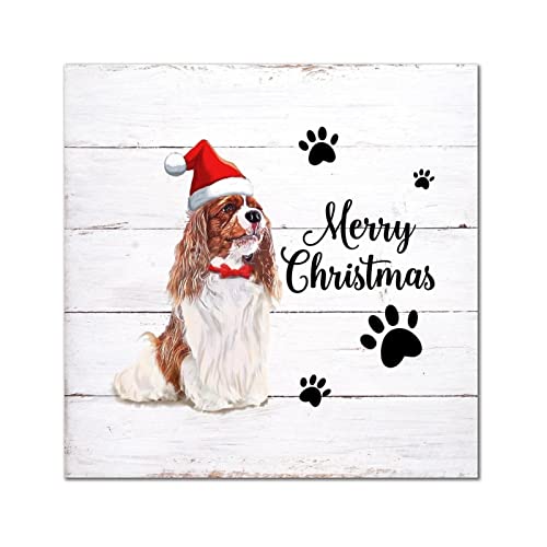 Plaque en bois Merry Christmas Doberman décoration murale 35,6x35,6 cm