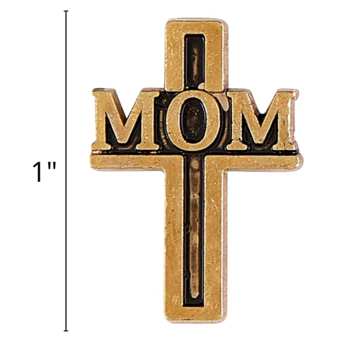 Image of Needzo Gold Tone God Bless Mom Cross-Shaped Lapel Pin with Prayer Card, Womens Cross Pins, Religious Mother's Gifts for Christian Moms, Grandmas, Aunts, and More, 1 Inch