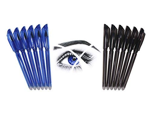 Friction Erasable Pens - Value Pack of 6 Black & 6 Blue Pens with Ultra Fine 0.38mm Point - 12 Erasable Gel Pens - Best for Smooth Writing & Easy Correction - Back to School Supplies - by Hieno