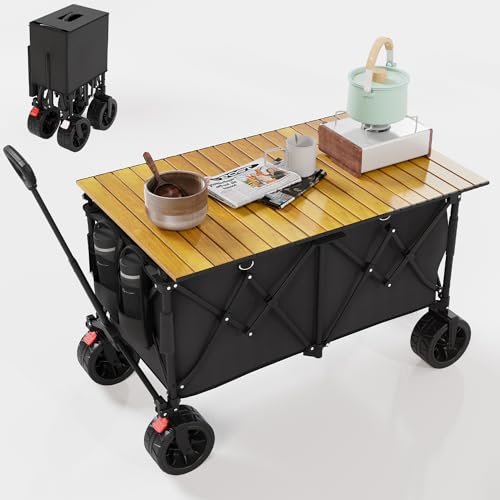 Devoko 260L Bollerwagen Faltbar Festival Camping Trolley auf Rädern & Tisch Oben, Wagen mit Verstellbarem Griff & Abdecktasche, Schwerlastwagen Belastbar...