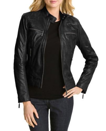 Veste de moto en cuir noir femme pour vos sorties urbaines quotidiennes