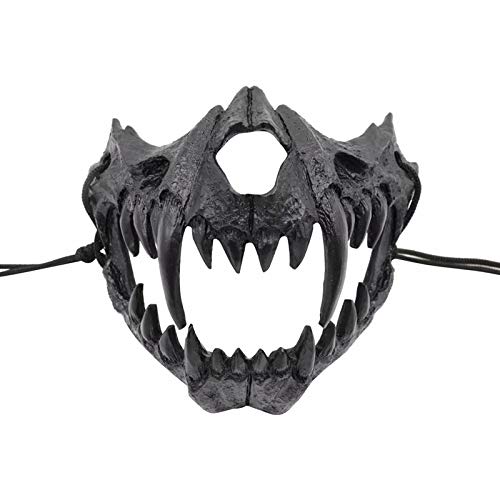 Japanese Half Mask - Tiger Mask,Ye Yaksha Dragon God Tengu Black Tortoise, Resin Skull Scary Horror Ninja Mask Costume Props - B