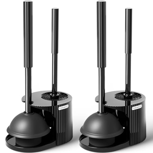 2Pack 2 in 1 Toilet Brush and Plunger Set, Extended Handle Plunger,Toilet Bowl Brush Plunger Set,Bathroom Cleaning Tools,Toilet Brush Plunger Combo,Cleaning Supplies,Bright Black(19.9inch)