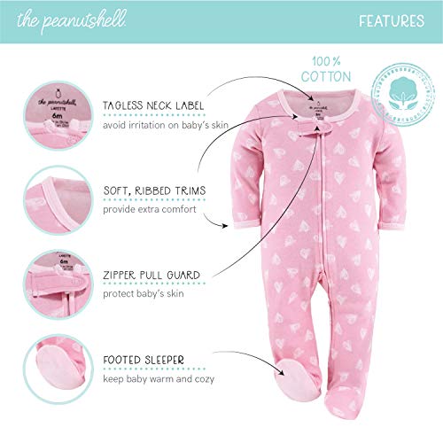The Peanutshell Footed Baby Sleepers For Girls, Cheetah & Pink Hearts, Newborn To 12 Month Sizes (9M) #TOP1