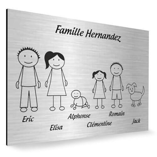 DECOHO - Plaque de Maison personnalisée Family - Plaque boîte aux Lettres Plastique Argent - 6 Membres, Gravure Laser, 12x8 cm, adhésif 3 - Argent
