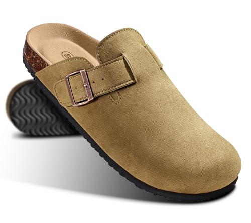 Image of KEMISANT Men Clogs-Comfortable Suede Mules Slippers Sandals Nurse Potato Shoes Unisex-Cushioned Cork-Footbed