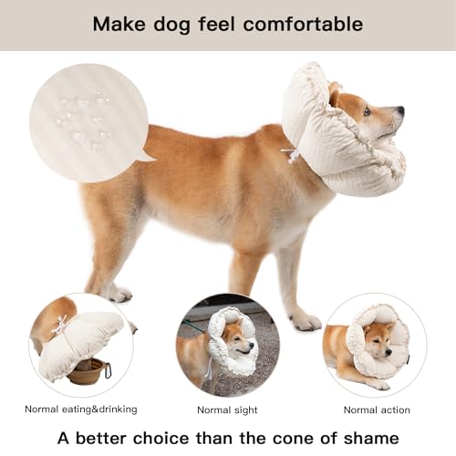 Image of H HIDREAM Soft Dog Cones for Medium Dogs,Cute Adjustable Cone for Dogs to Stop Licking,Dog Recovery Collars & Cones that can Protect Head and Foot Wounds,Egg White All-Season Style