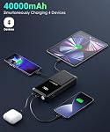 Power Bank Portable Charger 40000mAh External Battery PD30W Fast Charger with Built-in 2 Detachable Output Cables, Flashlight and LED Display for iPhone and Android Phones and Most Electronic Devices