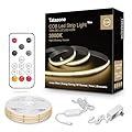 Tatazone 32.8ft 3000K White COB Led Strip Lights Max with RF Remote, Dimmable Ultra Bright Warm White COB Light Strip, Flexible Indoor Adhesive COB Led Lights for Living Room, Shelf, Window