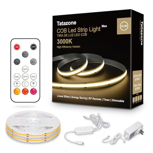 Tatazone 32.8ft 3000K Bright COB LED Strip Light, Dimmable, Warm