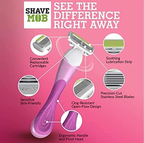 ShaveMOB 4-Blade Women's Razor Kit (Flex Head Handle + 24 Refills) - The Purist Shaving Kit