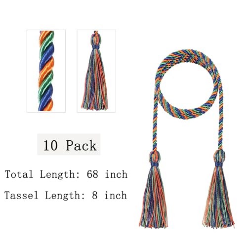 D DODOU 10 Pieces Graduation Cords Polyester Graduation Honor Braided Cords with Sewing Tassels for Bachelor, Master, Doctor 68" Long (Royal Blue Green Orange) by D DODOU - Image 3