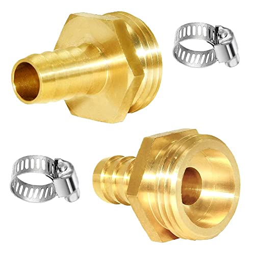Joywayus 2Pcs 3/8" Barb to 3/4" GHT Male Brass Garden Hose Repair Connector