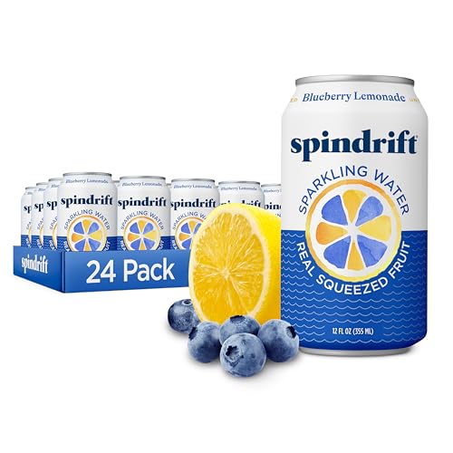 Spindrift Sparkling Water, Blueberry Lemonade Flavored, Made with Real Squeezed Fruit, 12 Fl Oz Cans, Pack of 24 (Only 11 Calories per Can)