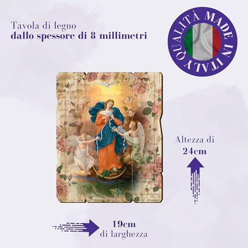 Fratelli Bonella Bild Madonna mit Knoten im Vintage-Stil, Gemälde aus Pappelholz, Dicke 8 mm, Bild Madonna für Schlafzimmer, 19 x 24 cm, 100 % Made in Italy