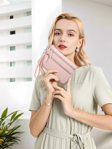 Image of Telena Wristlet Wallets for Women Leather Clutch Purses Ladies Wallet Handbags RFID Blocking Card Holder Pink