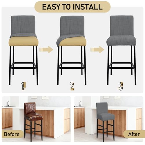 Image of JIUZHEN Dark Grey Stretch Velvet Bar Stool Counter Covers Set of 2